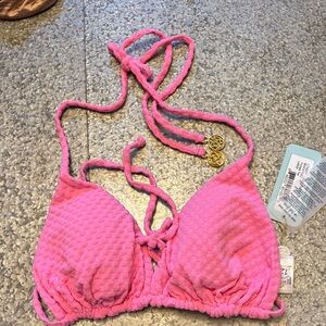 NWT Luli Fama Women’s Bikini Top Hot Pink Sz L MSRP $99